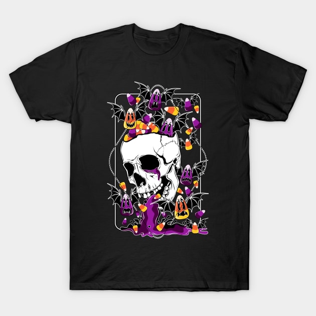 Death by Candy Corn T-Shirt by Von Kowen